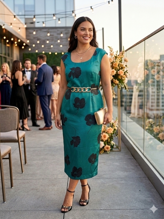 Ann Taylor Dresses & Skirts - NWT Ann Taylor Teal Poppy Satin Floral Midi Sheath Dress 10